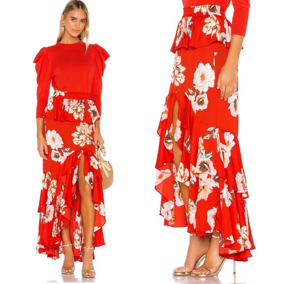 Misa Los Angeles Lucia Maxi Skirt in Red Floral Print - Picture 3 of 6
